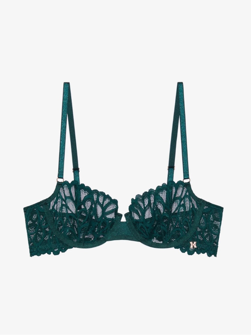 Savage x Fenty Not Sorry Unlined Lace Balconette Bra in Underworld Green 36D